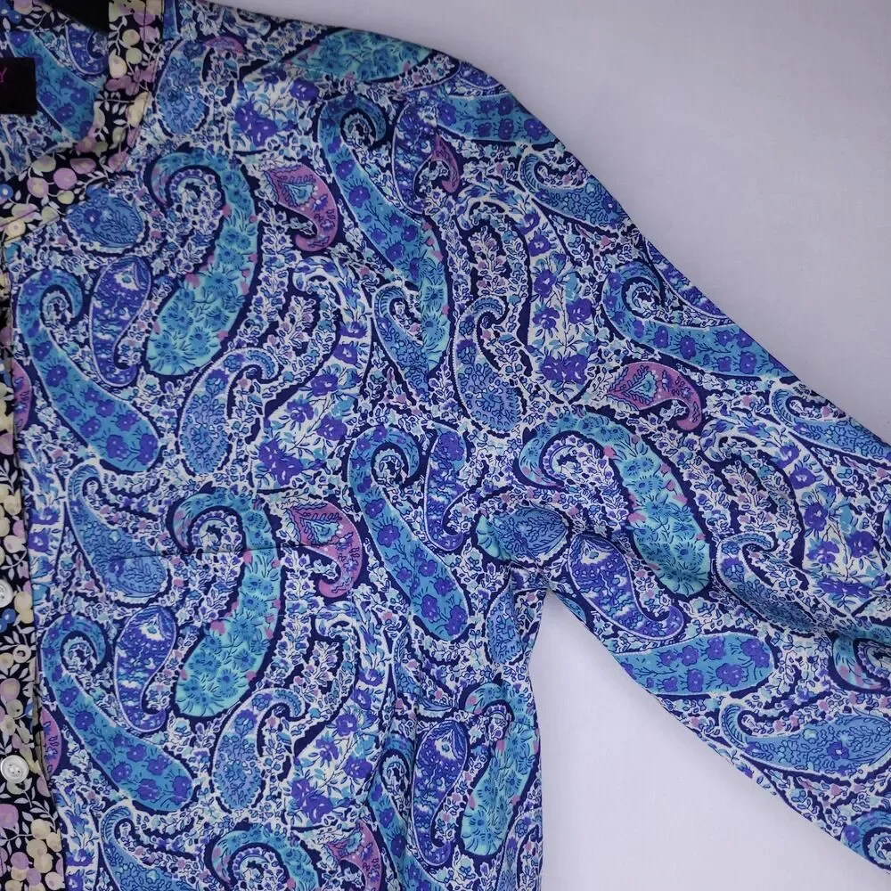 J Crew Liberty Shirt Womens 2 Paisley Blue Art Fabric Popover